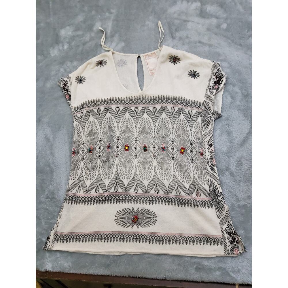 Free People New Romantics Size S/P Knit Top Gemstone‎ Accents Short Sleeve